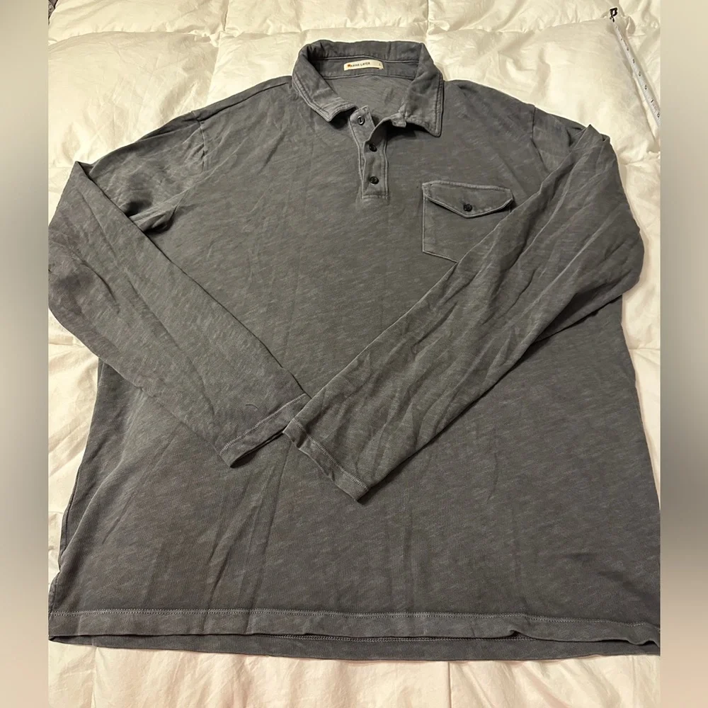 Marine Layer Blue/Grey Vintage Heavy Slub Polo Long Sleeve Shirt - NWOT -Size L - Picture 4 of 8